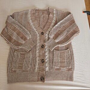 oversized women's brown cable knit cardigan